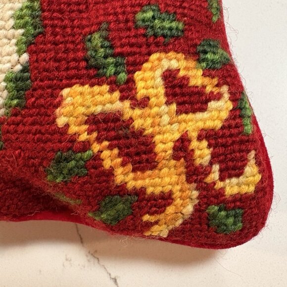 Vintage Needlepoint Christmas Throw Pillow Santa Claus Red Velvet Zipper Closure - Picture 3 of 6